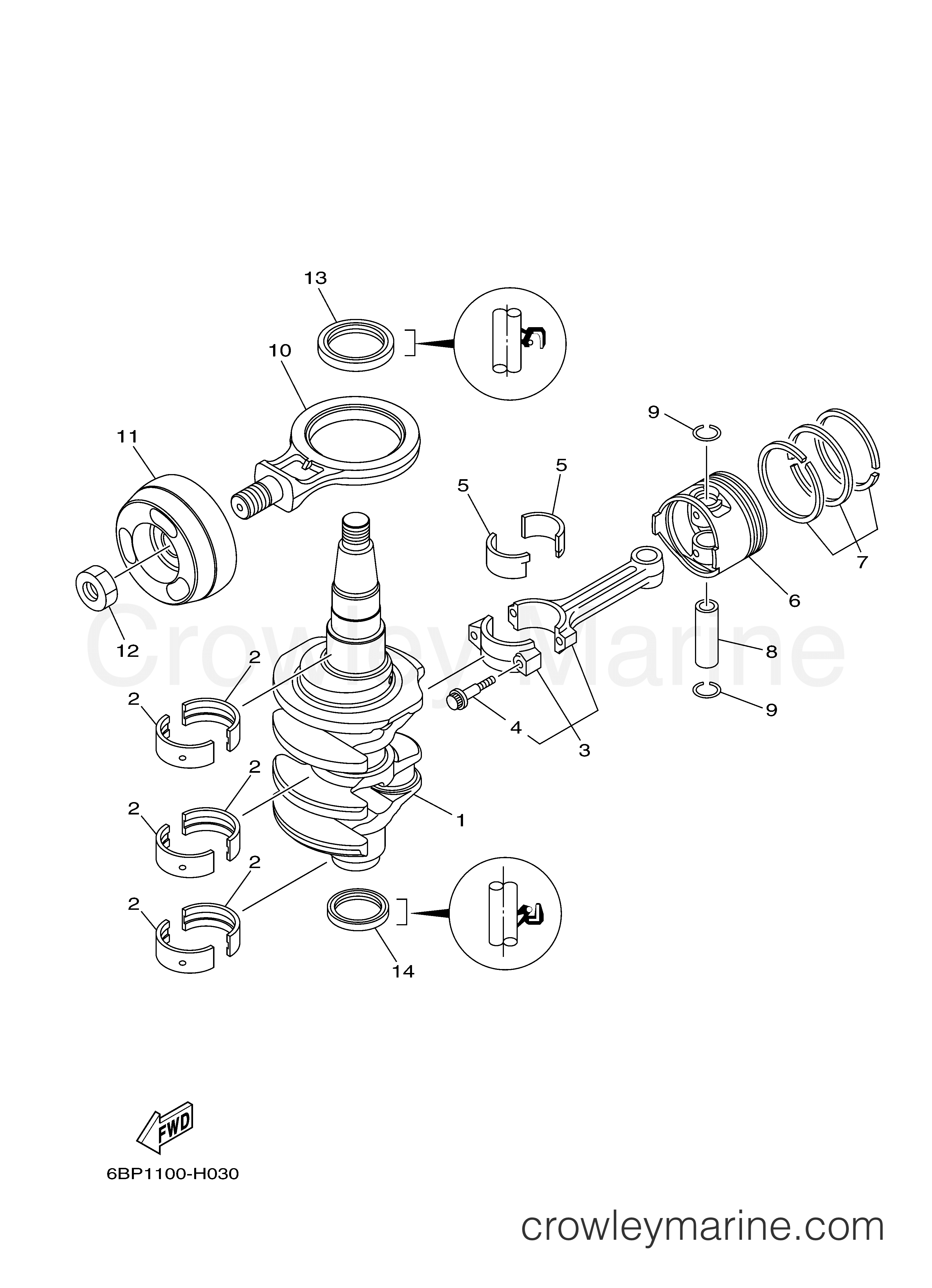 Yamaha Motors T25LA - CRANKSHAFT PISTON