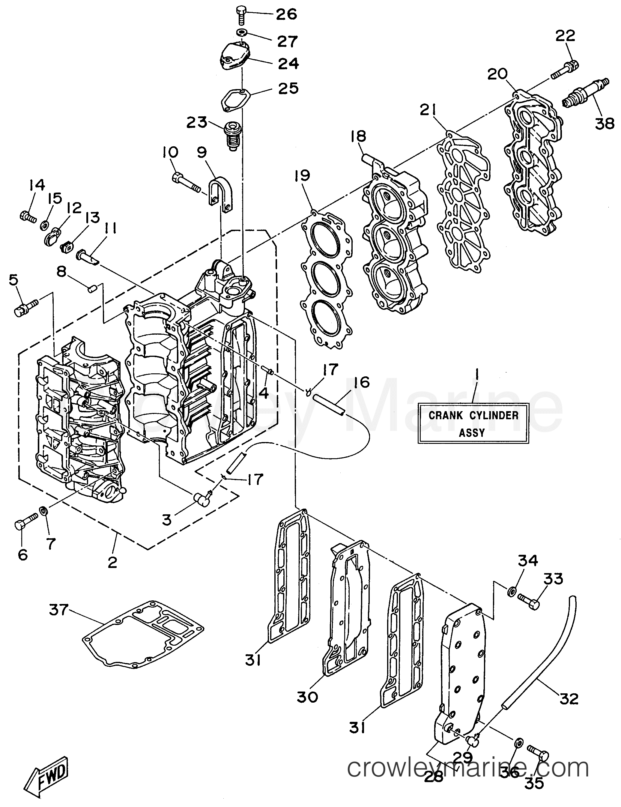 Yamaha Motors 30ESRU - CYLINDER CRANKCASE