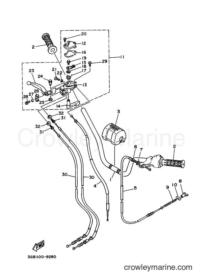 1990 ATV YFM100 - YFM100 (3GB4) [010] - STEERING HANDLE & CABLE
