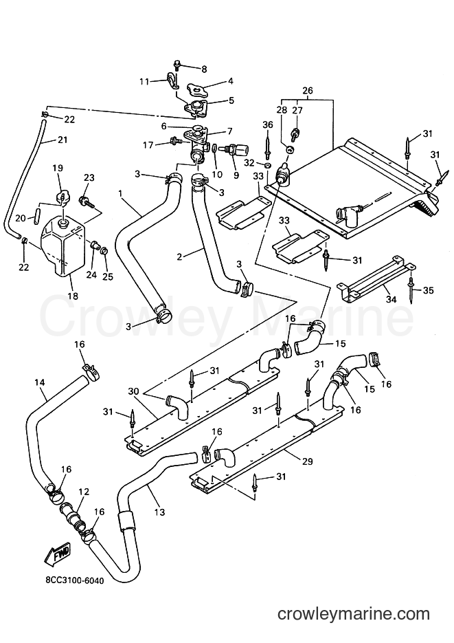 1996 Snowmobile VX600LT - VX600LT (8CC3) [030] - RADIATOR & HOSE