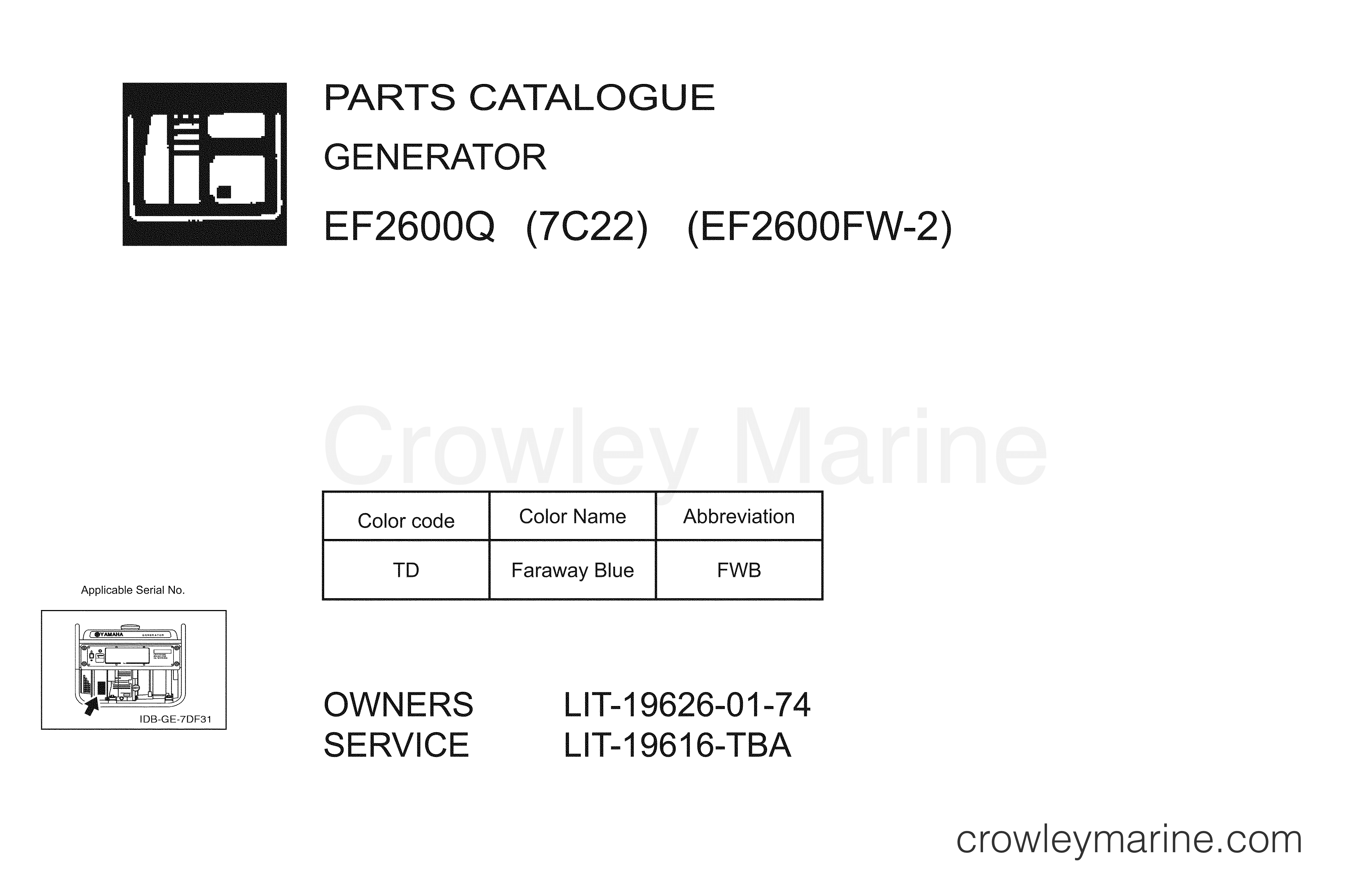2012 Generator 2600 - EF2600Q - 1 TITLE PAGE