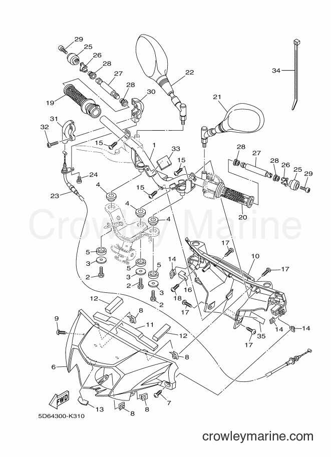 Yamaha Motors T135FI (5D66) [010] - STEERING HANDLE & CABLE
