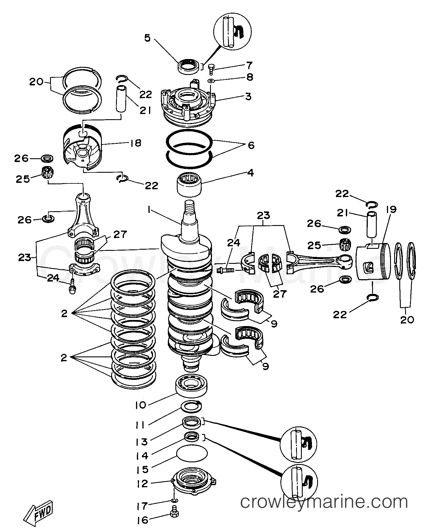 1999 Yamaha Outboard 150hp - C150TXRX - CRANKSHAFT PISTON section