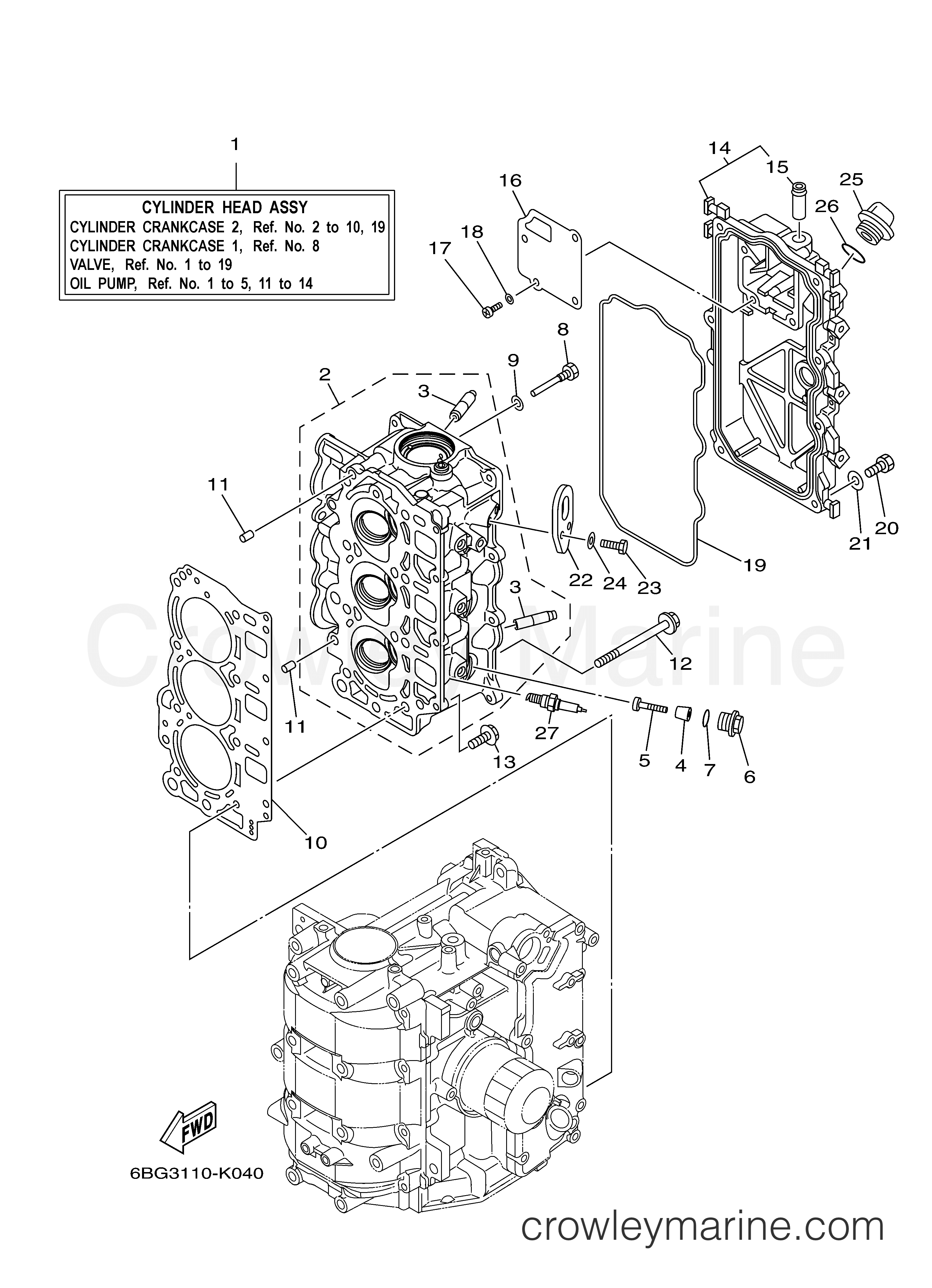 Yamaha Motors F40LA - CYLINDER CRANKCASE 2
