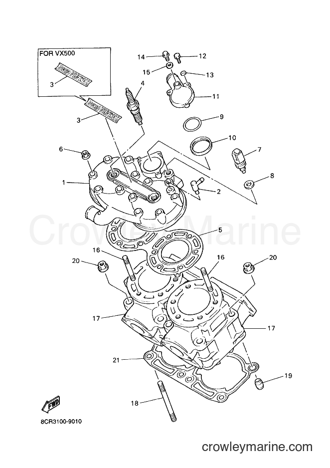 1999 Snowmobile VX600XT - VX600XT (8CR3) [020] - CYLINDER HEAD