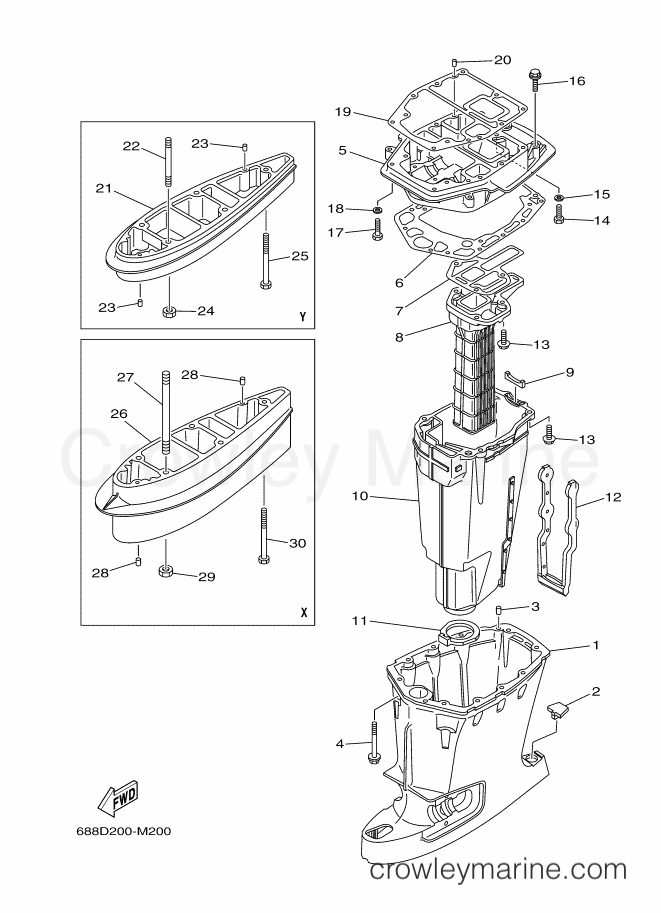 Yamaha Motors 85AETL (688D) [200] - UPPER CASING