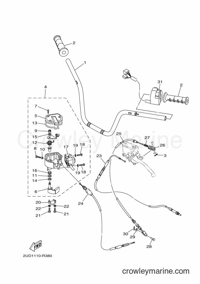 Yamaha Motors YFM700FWAD (2UD2) [010] - STEERING HANDLE & CABLE