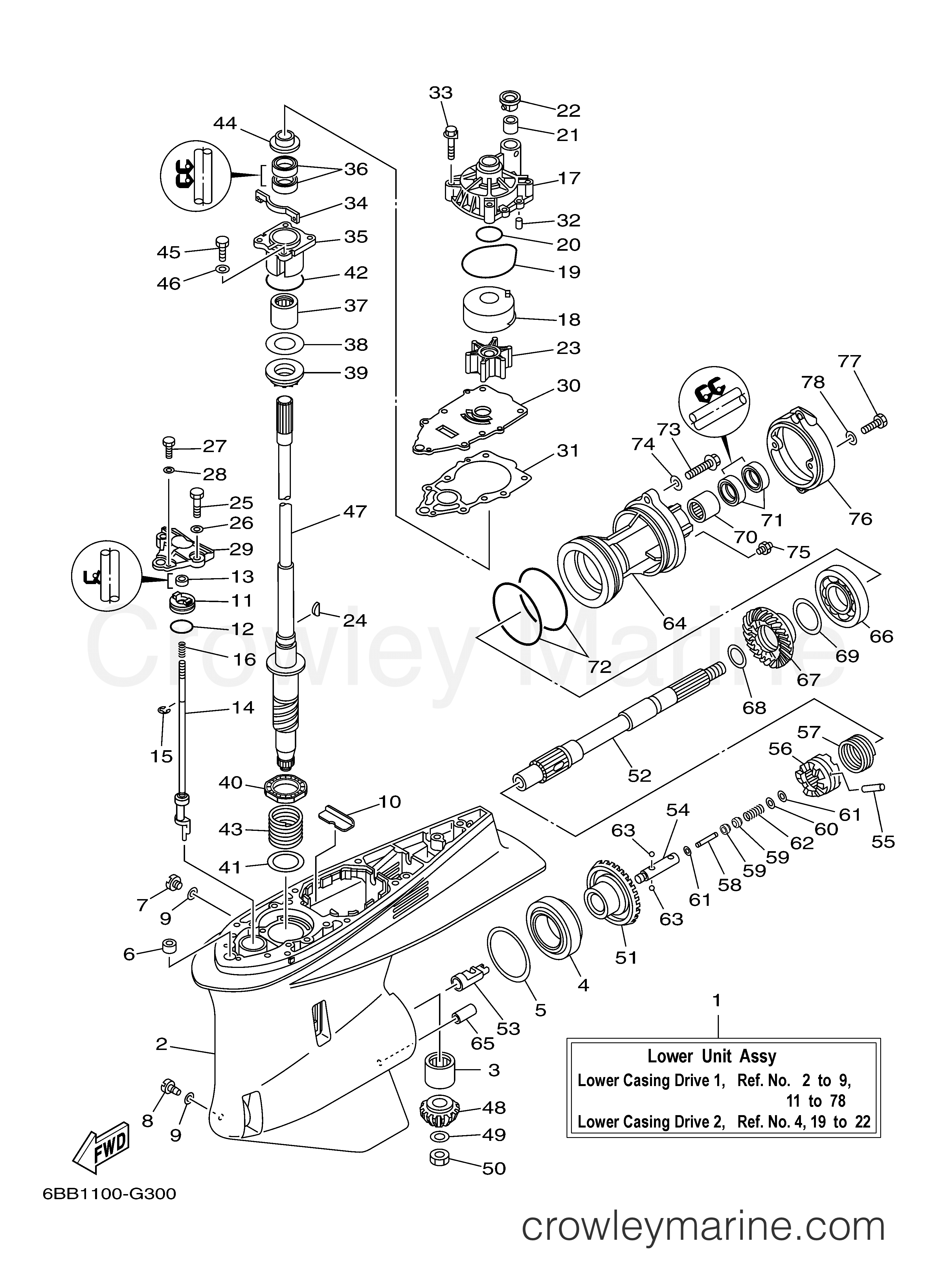 Yamaha Motors F225TLR - LOWER CASING DRIVE 1