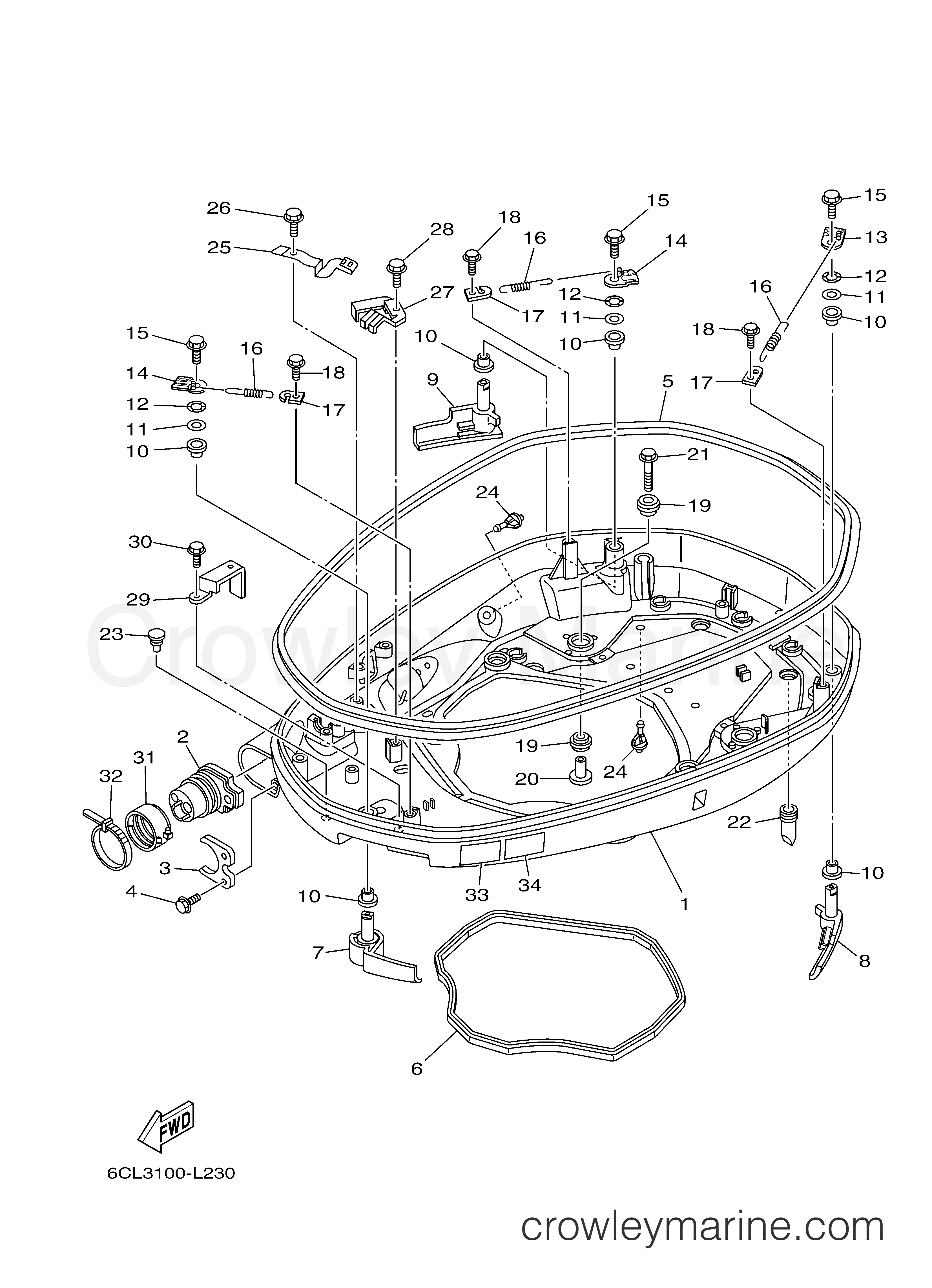 BOTTOM COWLING 1 - 2013 Outboard 300hp F300XCA | Crowley Marine