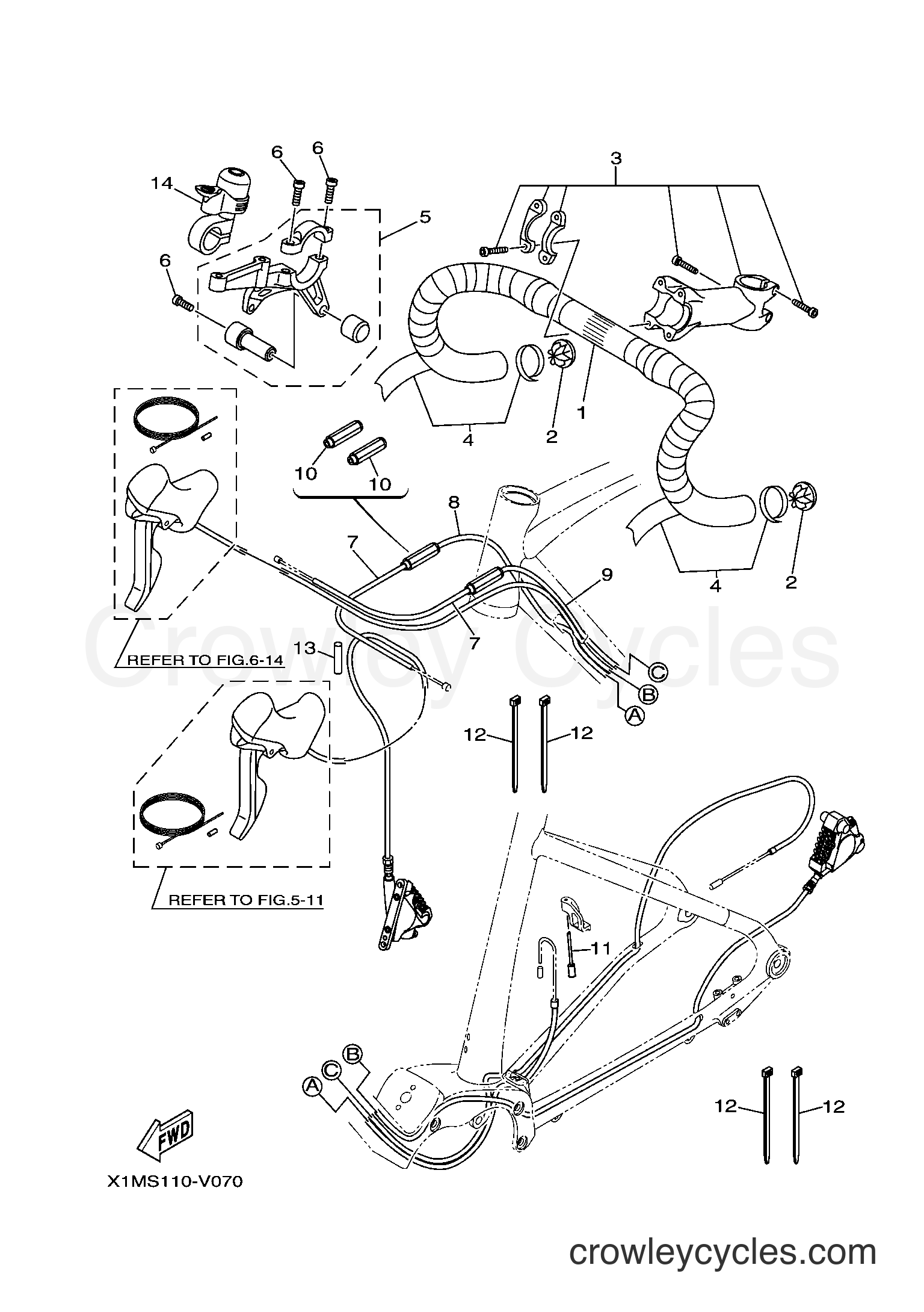 All Years Bicycle Civante - PW70CVS (X1MU) USA - STEERING HANDLE & CABLE