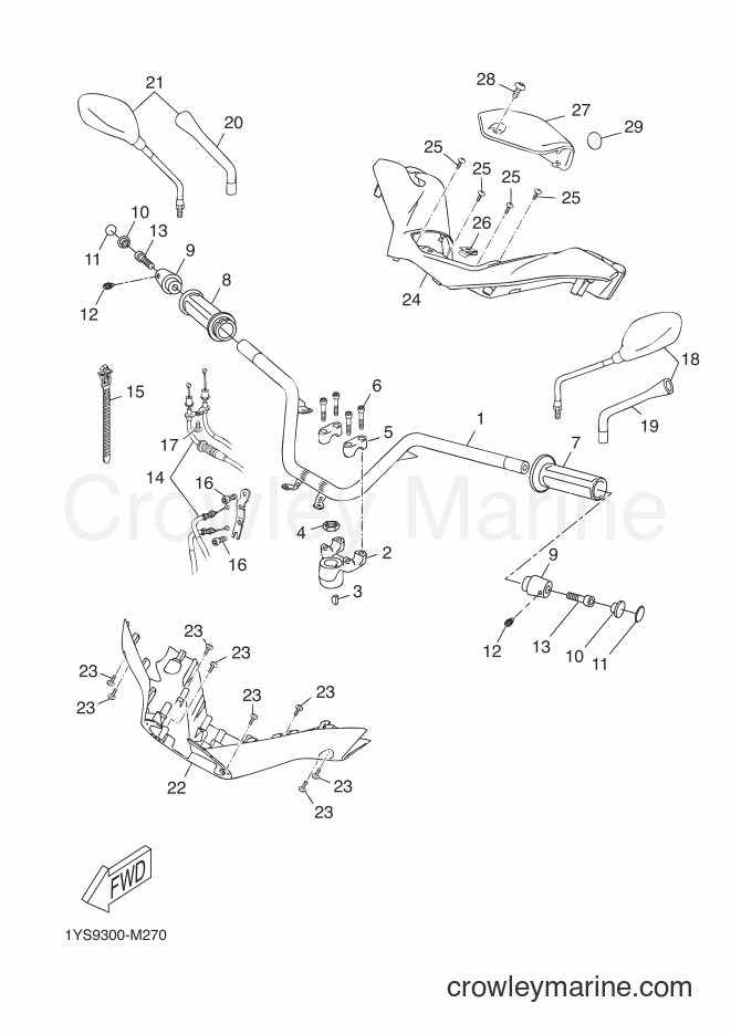2013 Scooter YP250R - YP250R (1YS9) [010] - STEERING HANDLE & CABLE