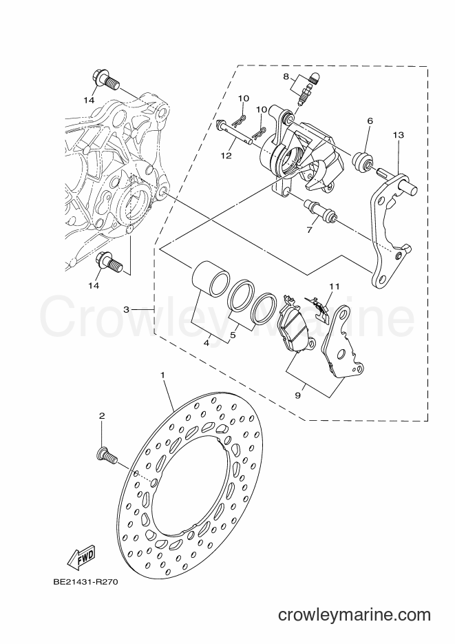 2016 Maxi-Scooter MWS150-C - MWS150-C (BE21) [010] - REAR BRAKE CALIPER