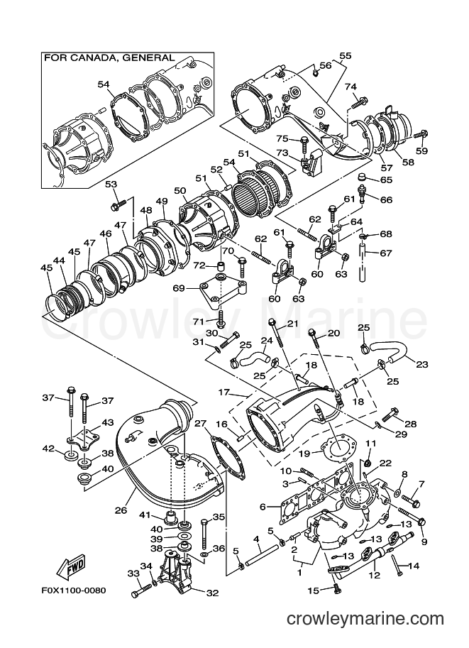 Yamaha Motors ENG FOR GP1200 (68BA) [01A] - EXHAUST 1