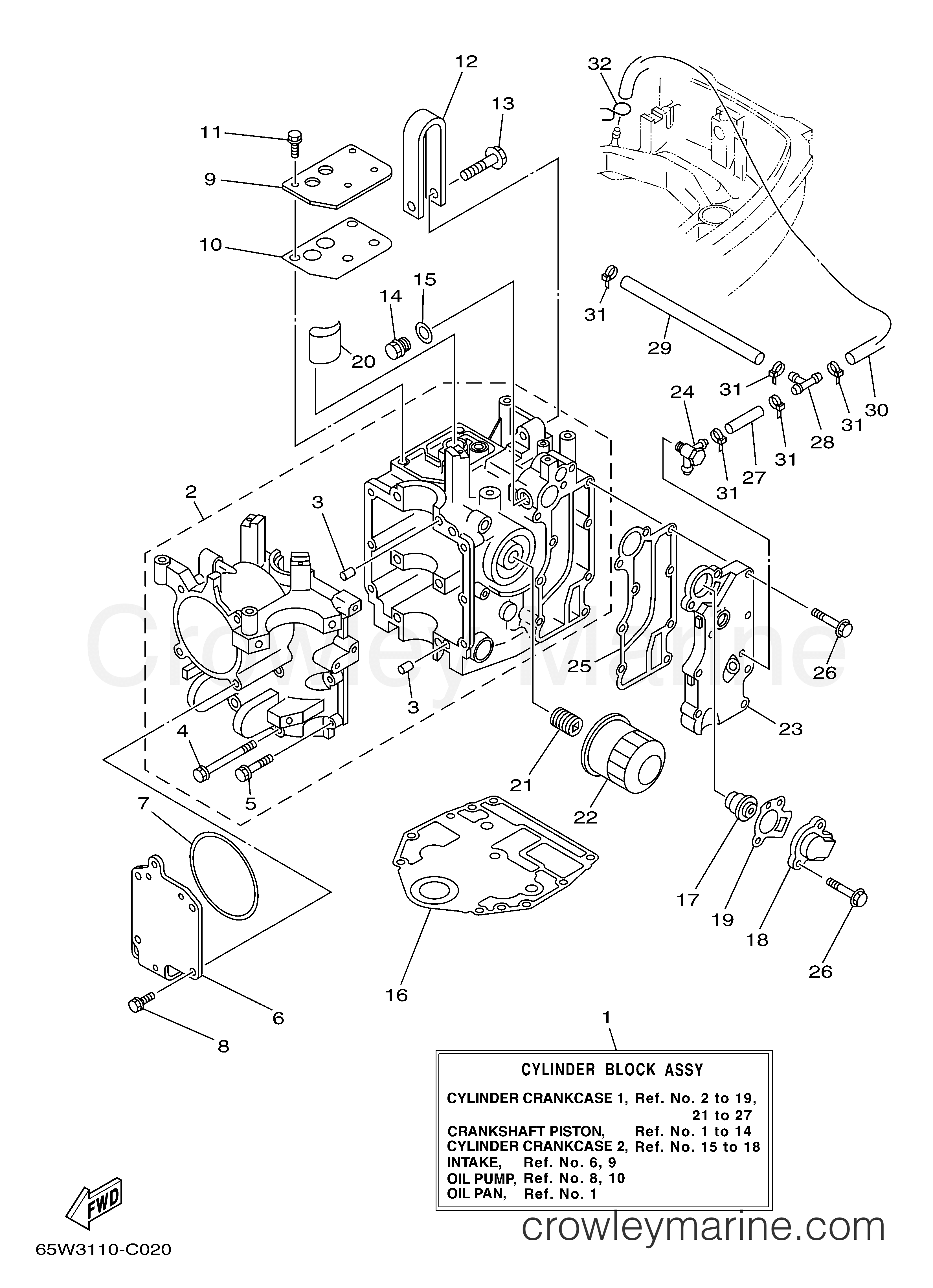 Yamaha Motors F25MLHC - CYLINDER CRANKCASE 1