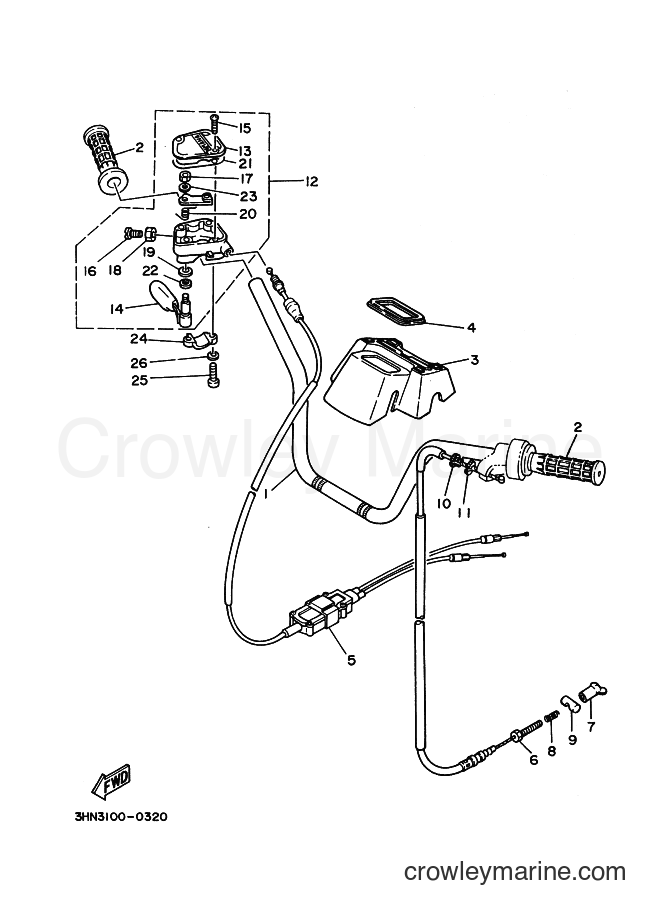 1990 ATV YFM350FW - YFM350FW (3HN4) [999] - STEERING HANDLE & CABLE