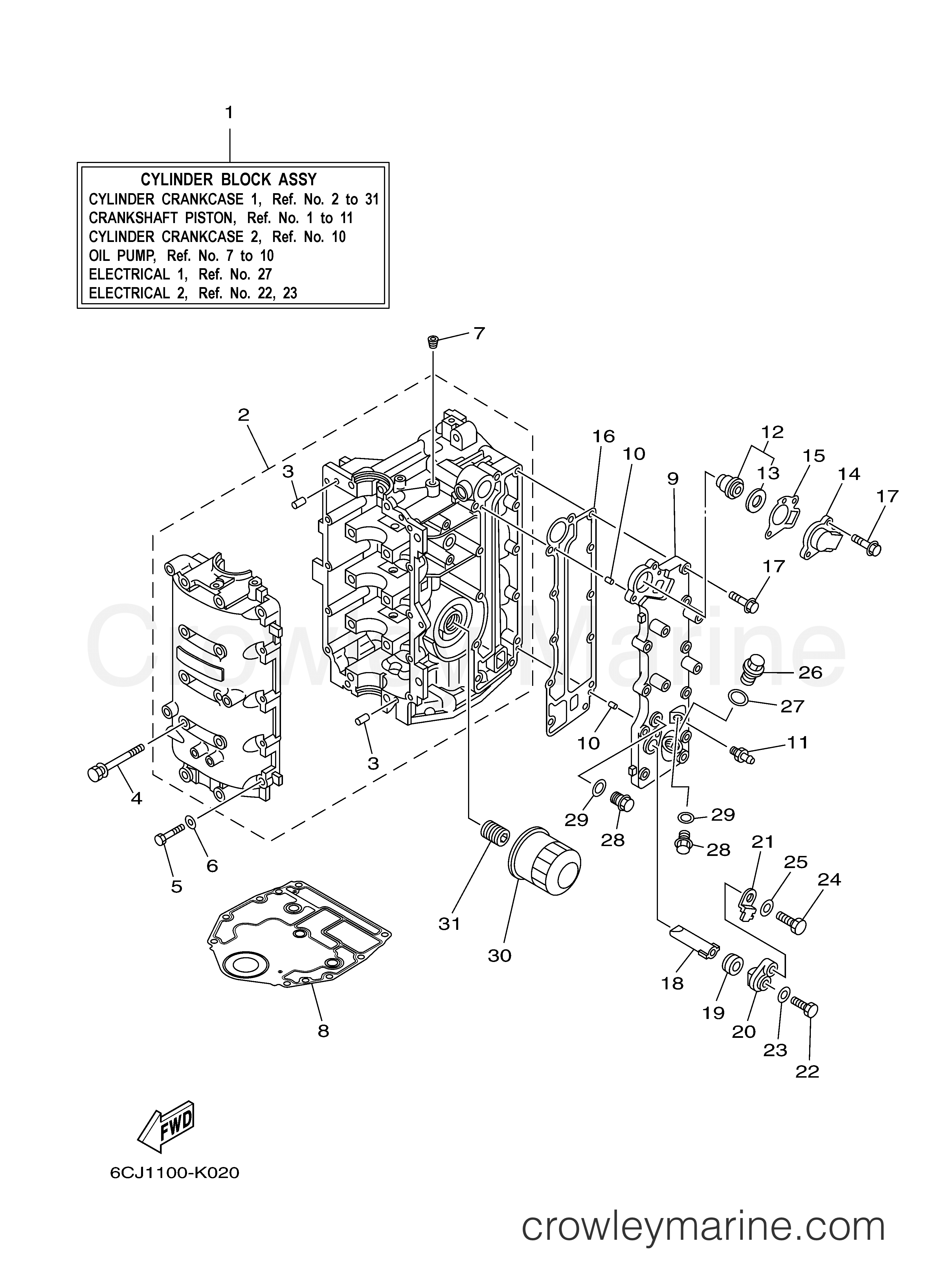 Yamaha Motors F70LA - CYLINDER CRANKCASE 1