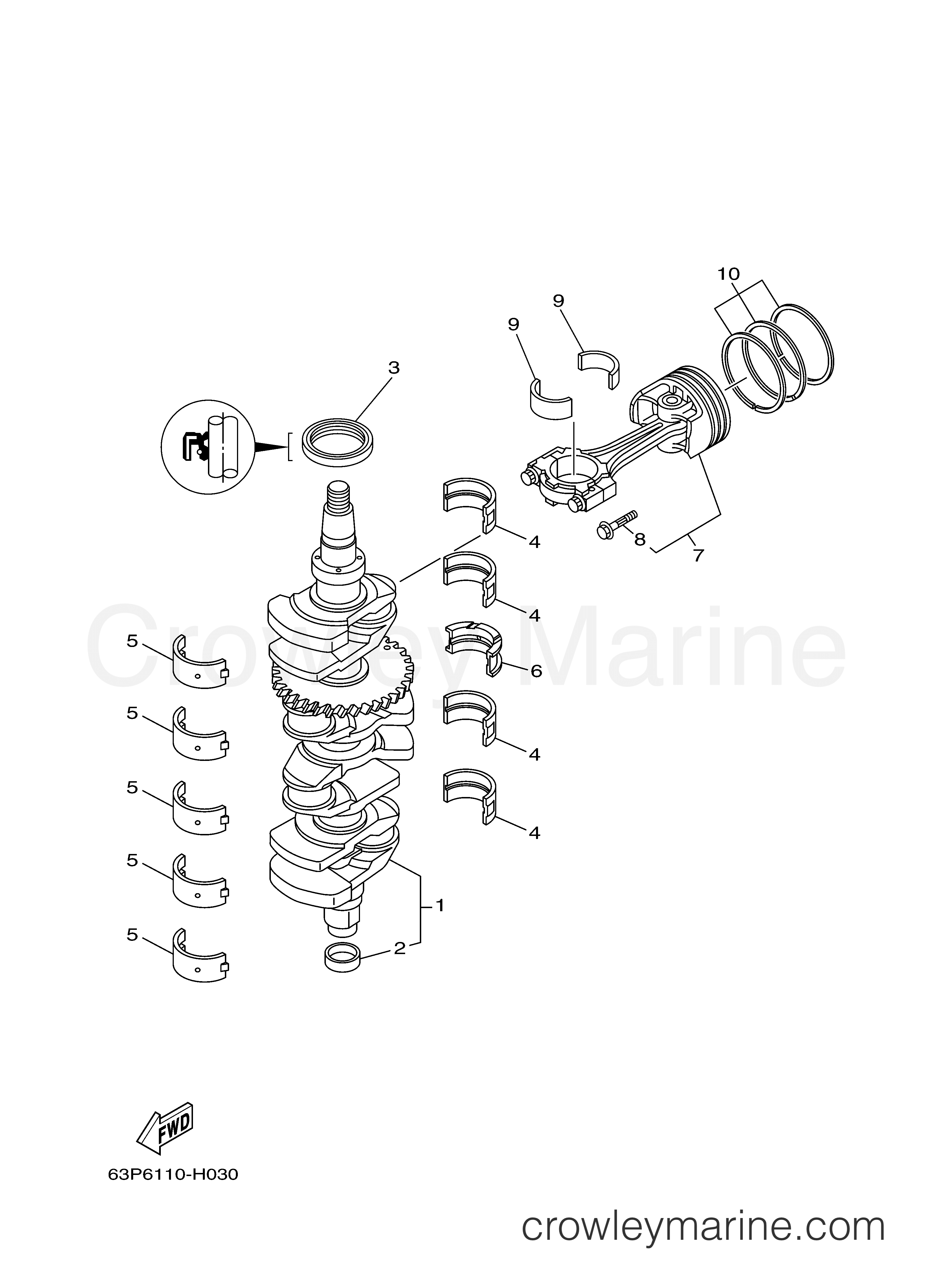CRANKSHAFT PISTON - 2010 Yamaha Outboard 150hp F150TXR | Crowley Marine