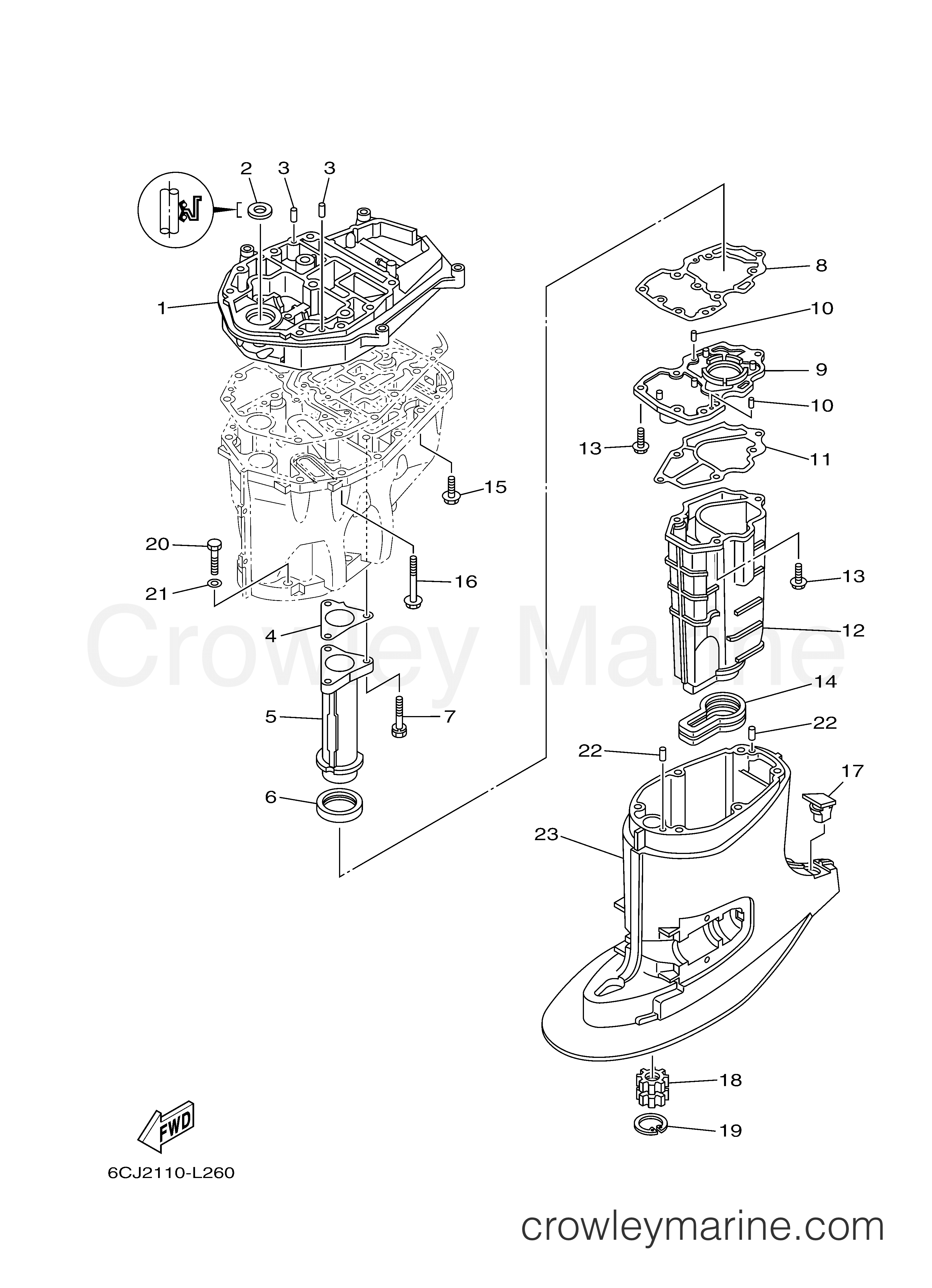 UPPER CASING 2013 Outboard 70hp F70LA Crowley Marine