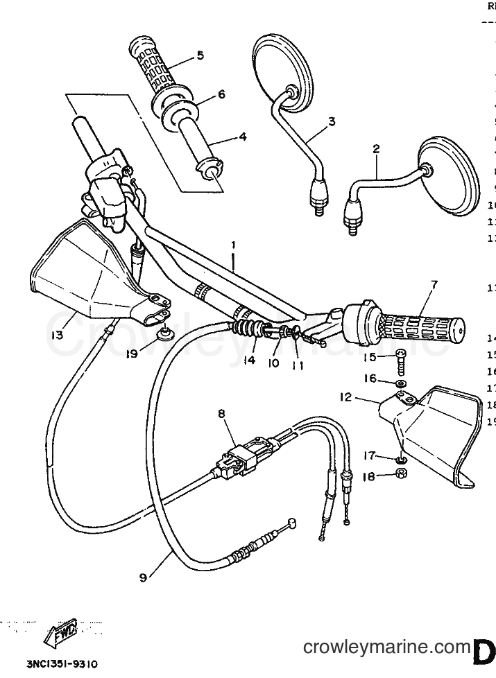 1990 Dirt Bike DT125R - DT125R (3NC2) [999] - STEERING HANDLE & CABLE