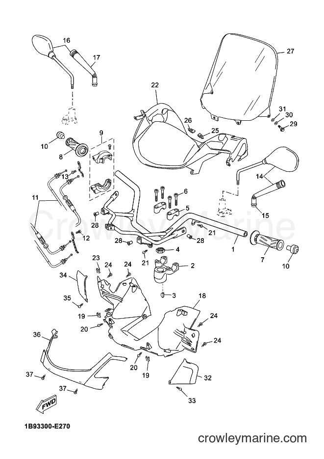 2007 Scooter YP125R - YP125R (1B93) [030] - STEERING HANDLE & CABLE