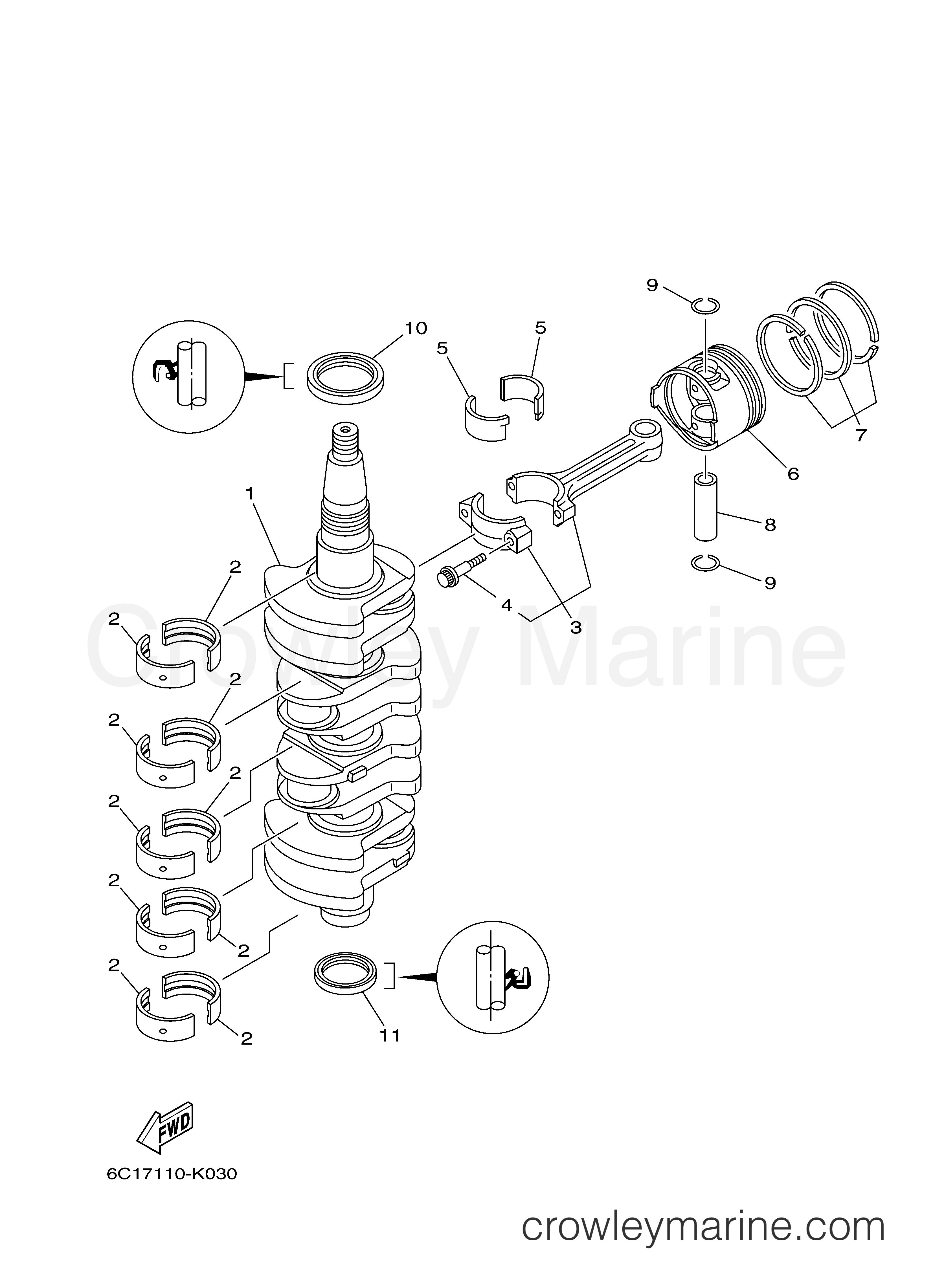 Yamaha Motors T60LA - CRANKSHAFT PISTON