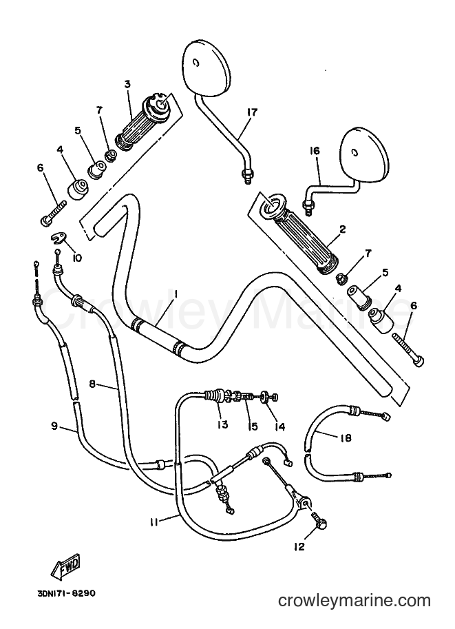 Yamaha Motors XV250 (3DN2) [010] - STEERING HANDLE & CABLE