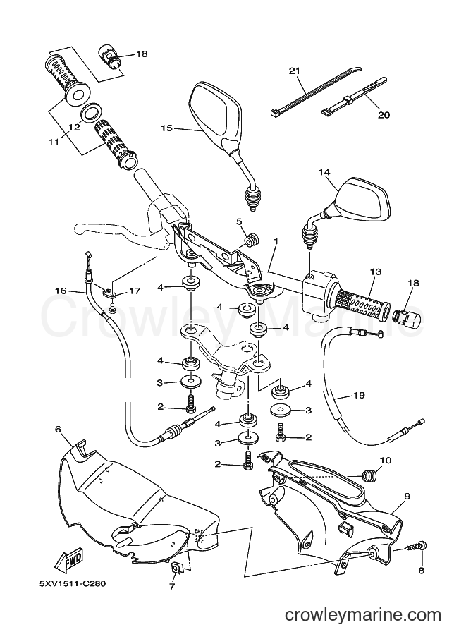 Yamaha Motors T110 (5XV1) [010] - STEERING HANDLE & CABLE