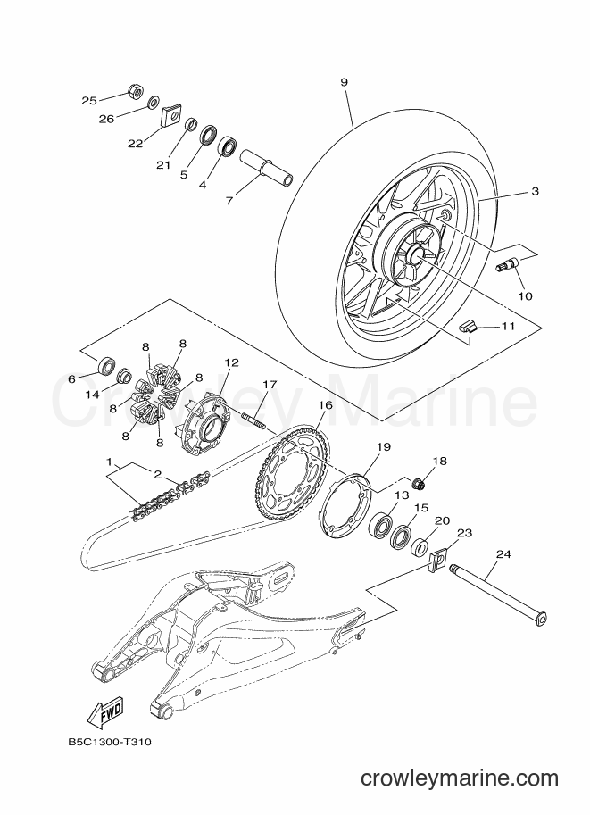 2018 Street Bike MTT850D - MTT850D (B1J2) [010] - REAR WHEEL