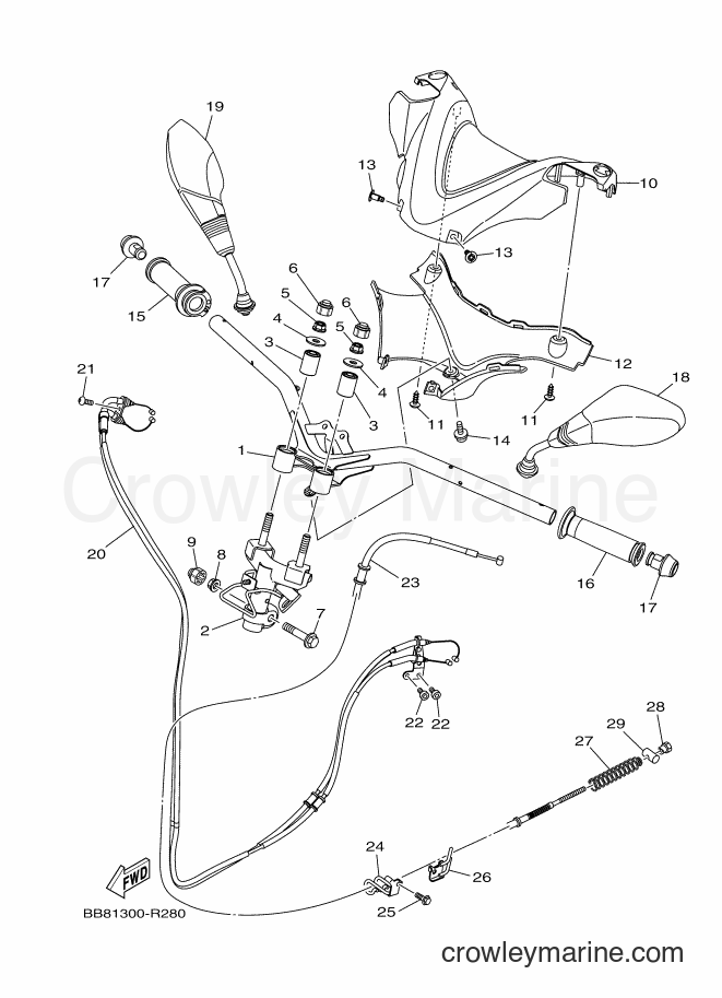 Yamaha Motors MWS150-A (BB8B) [010] - STEERING HANDLE & CABLE