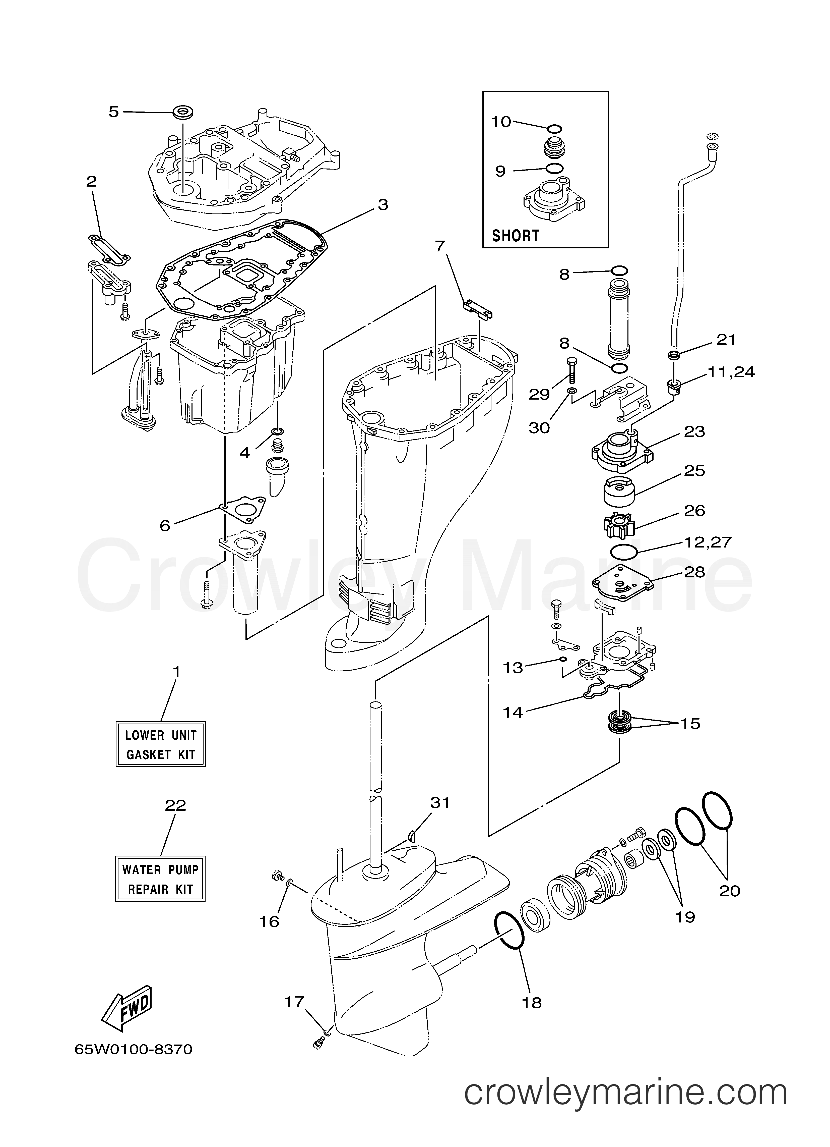REPAIR KIT 3 2000 Yamaha Outboard 25hp F25ELHY Crowley Marine