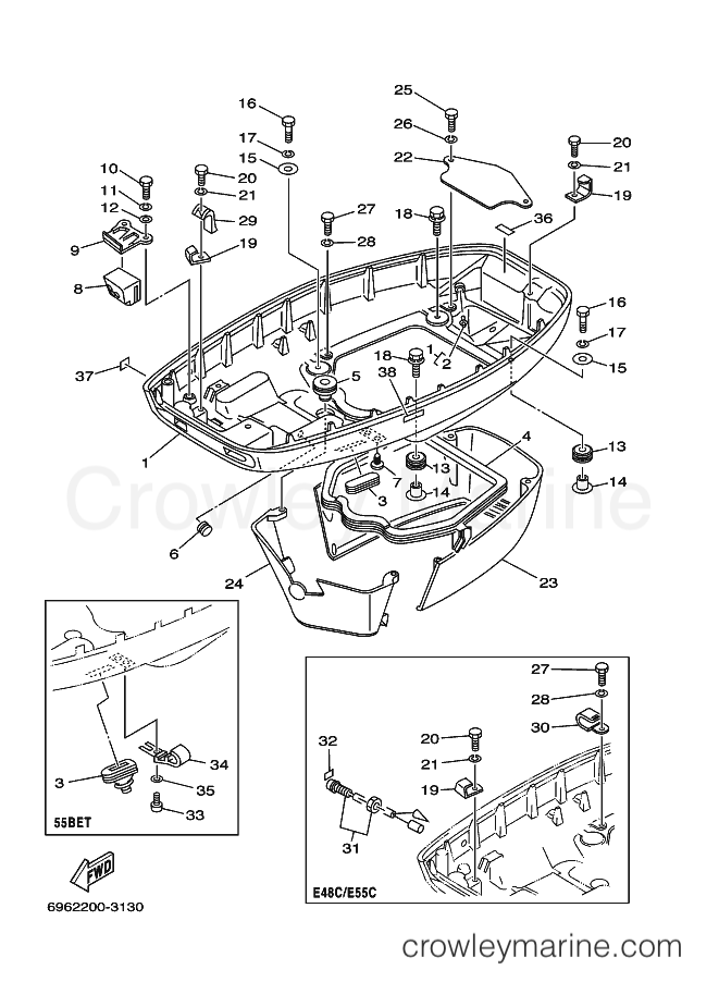 Yamaha Motors E55C (6A36) [020] - BOTTOM COWLING