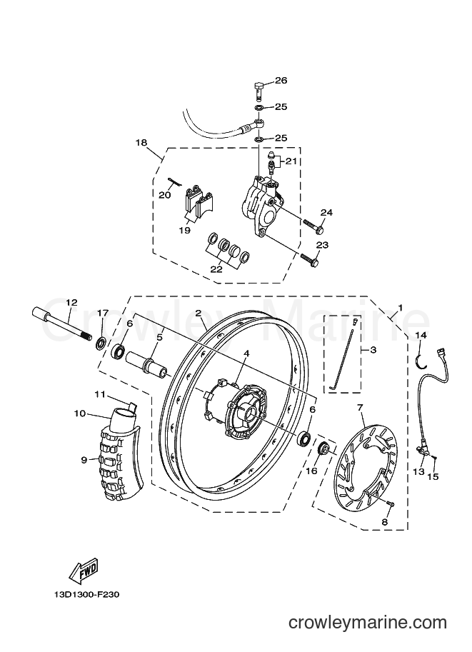 2007 Dirt Bike XT125R - XT125R (13D3) [010] - FRONT WHEEL & BRAKE SYSTEM