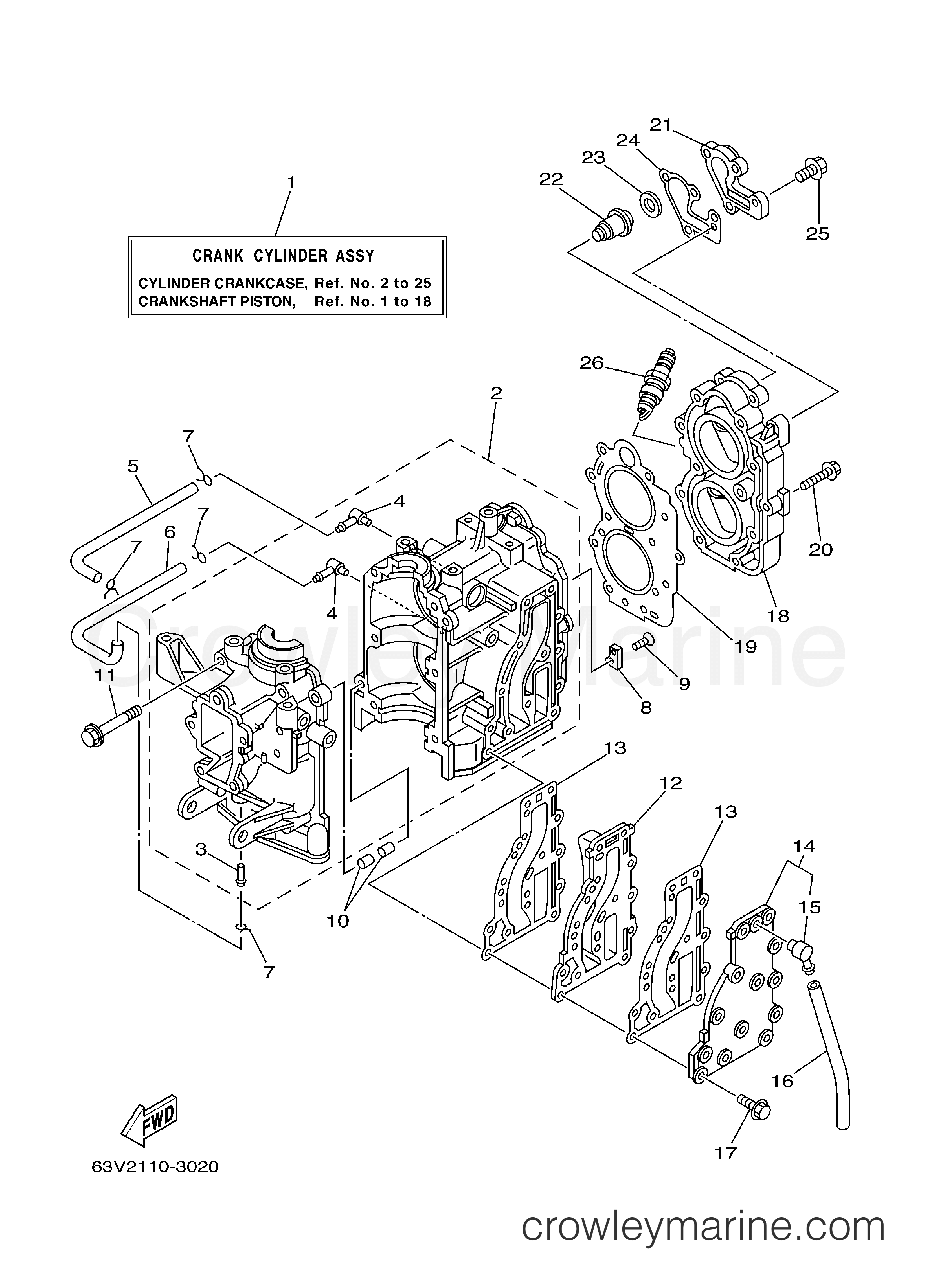 Yamaha Motors 9.9MSHC - CYLINDER CRANKCASE