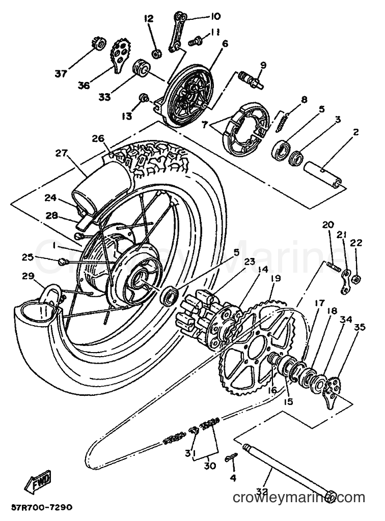 1987 Dirt Bike XT350 - XT350 (55V0) [050] - REAR WHEEL