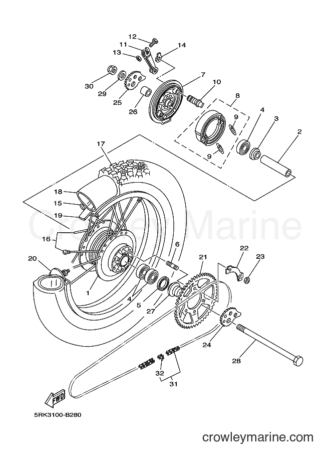 2003 Dirt Bike XT225 - XT225 (5RK5) [010] - REAR WHEEL