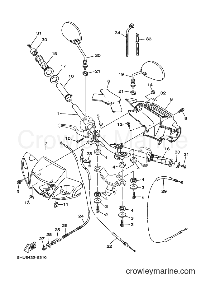 2003 Scooter T105E - T105E (5HU8) [020] - STEERING CABLE FOR DRUM BRAKE