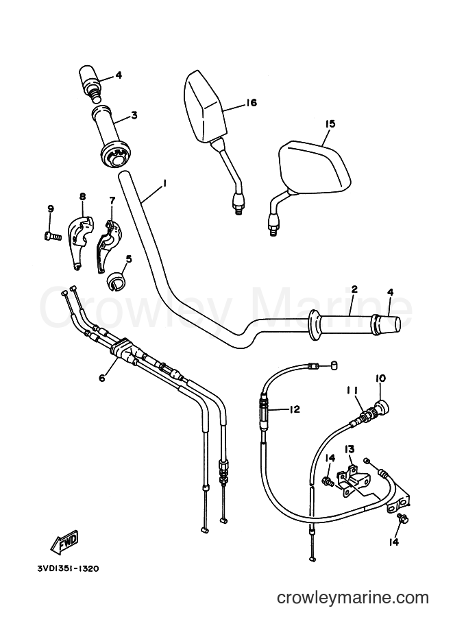 1992 Street Bike TDM850 - TDM850 (3VD4) [999] - STEERING HANDLE & CABLE