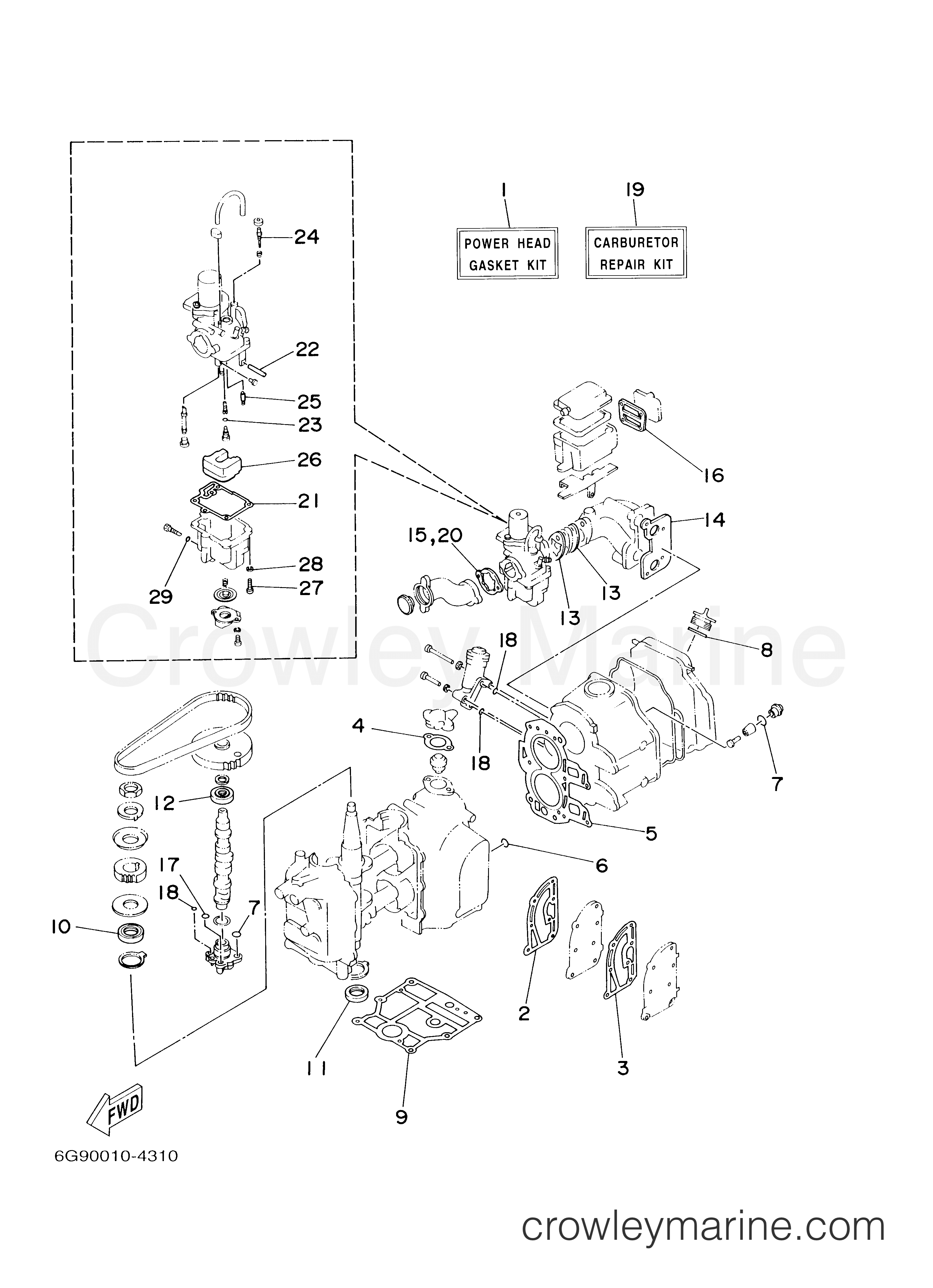 REPAIR KIT 1 - 2000 Outboard 9.9hp T9.9ELHY | Crowley Marine