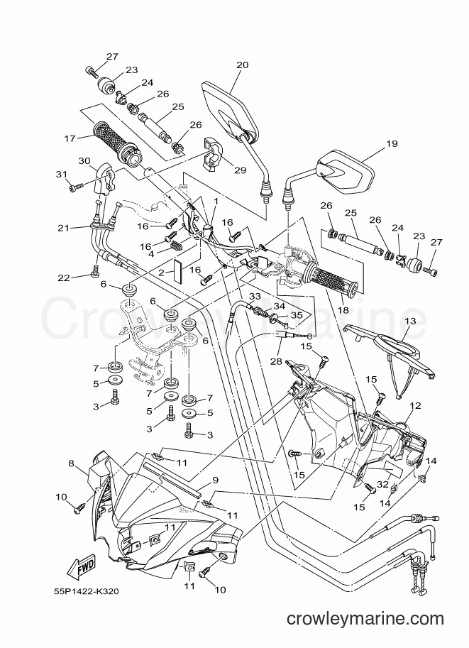 Yamaha Motors T135HC (55P7) [010] - STEERING HANDLE & CABLE