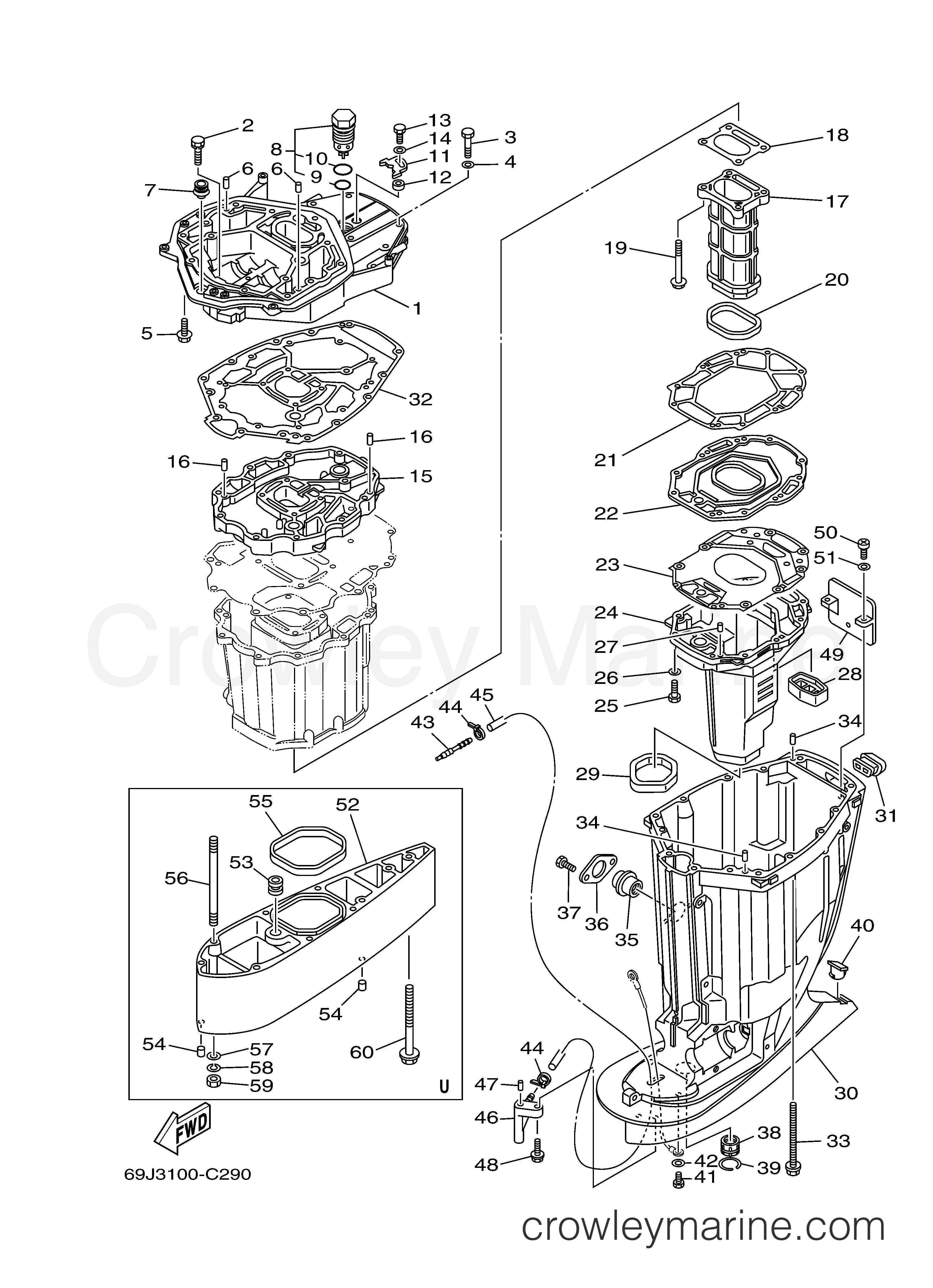 UPPER CASING 2004 Outboard 225hp F225TXRC Crowley Marine