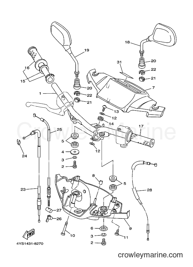 1998 Scooter T105 - T105 (4YS2) [010] - STEERING HANDLE & CABLE