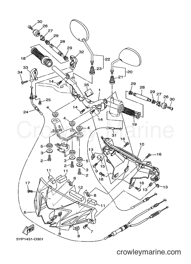 2005 Scooter T135SE - T135SE (5YP1) [010] - STEERING HANDLE & CABLE