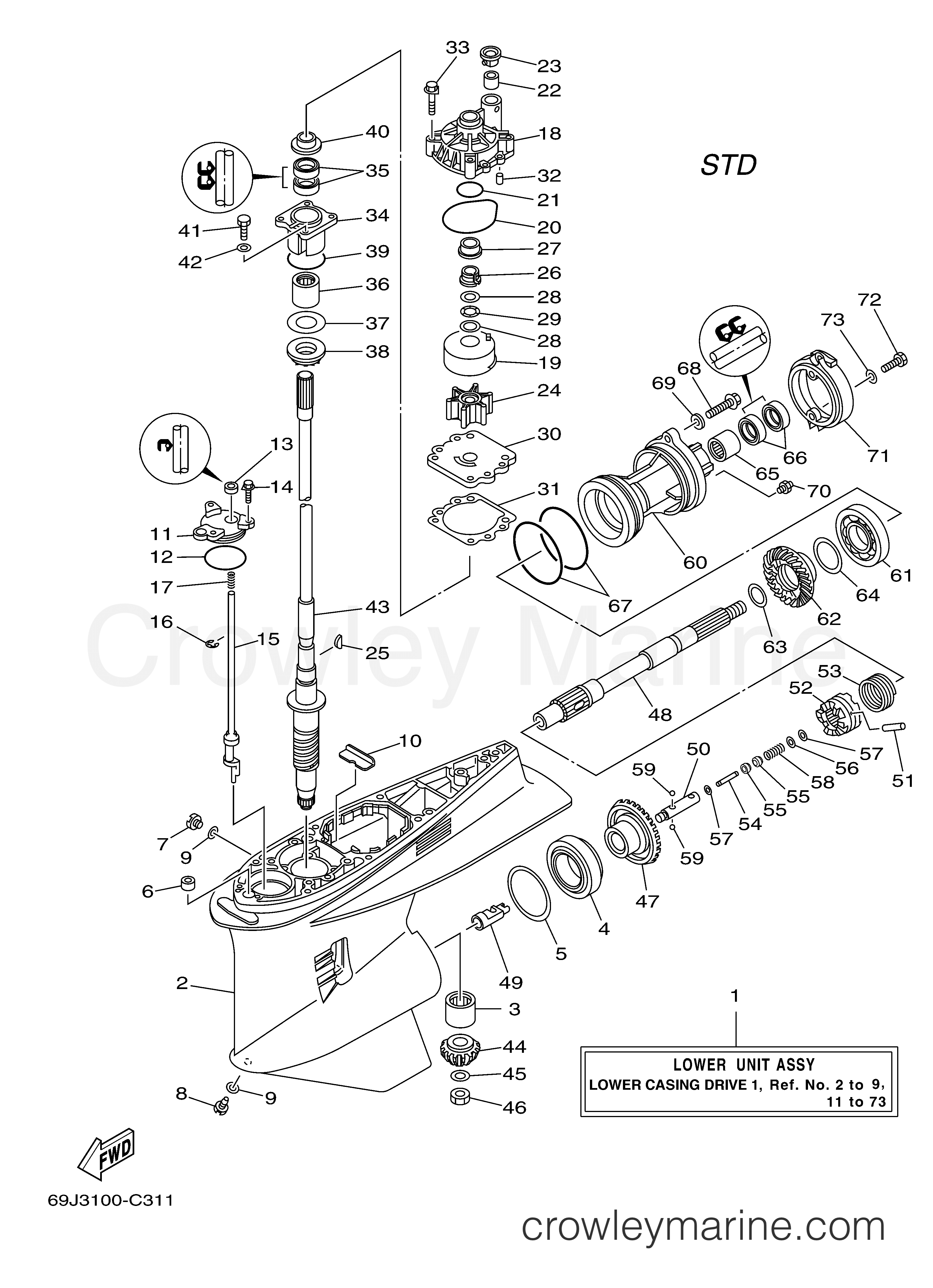 Yamaha Motors F225TUR - LOWER CASING DRIVE 1