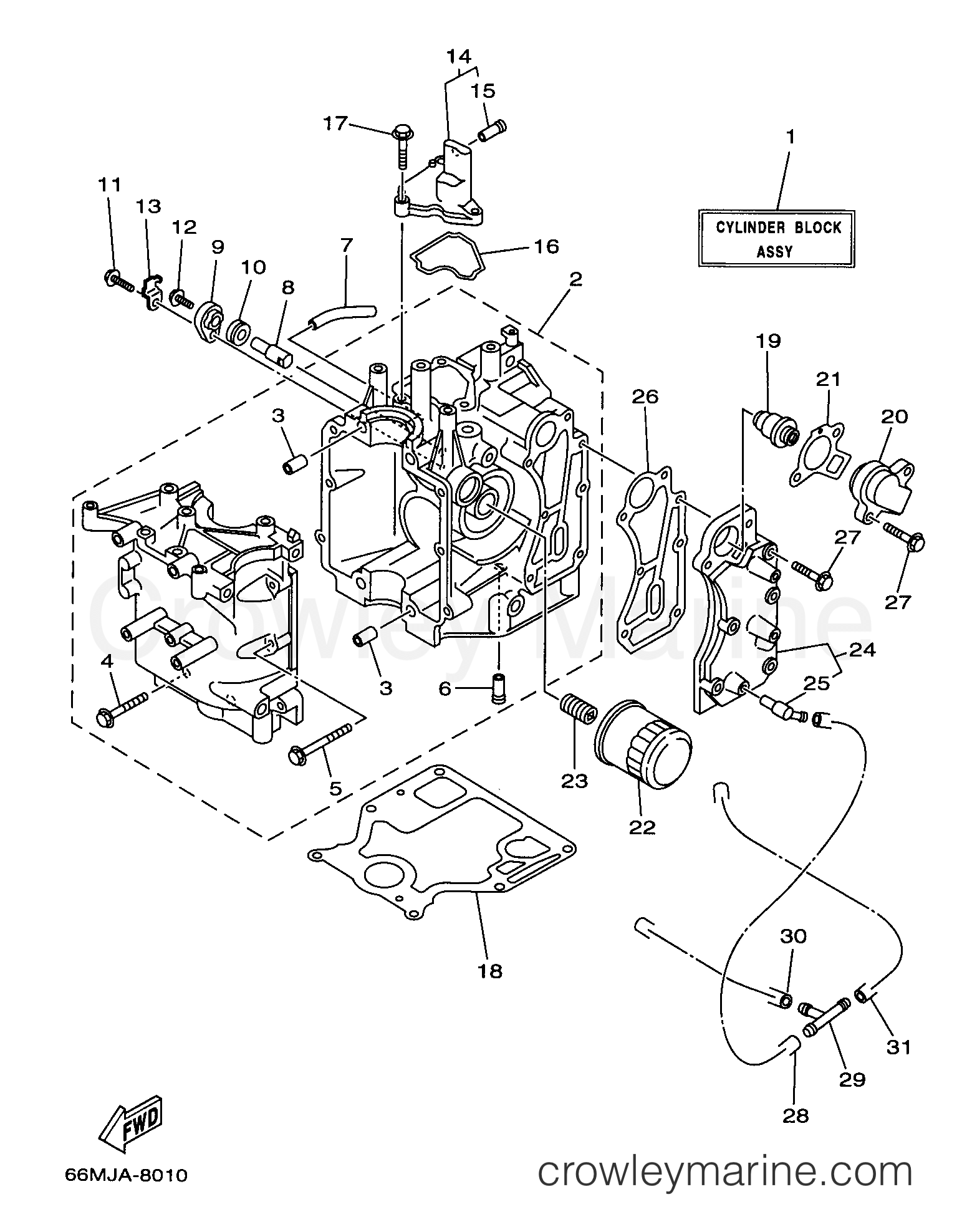 Yamaha Motors F15MSHX - CYLINDER CRANKCASE 1