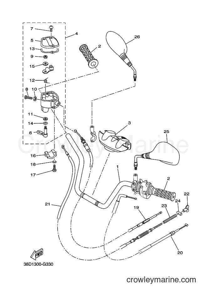Yamaha Motors YFM350A (38D2) [030] - STEERING HANDLE & CABLE