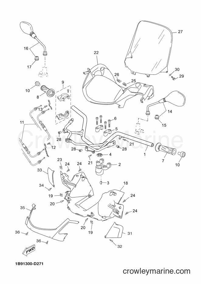 2006 Scooter YP125R - YP125R (1B91) [010] - STEERING HANDLE & CABLE