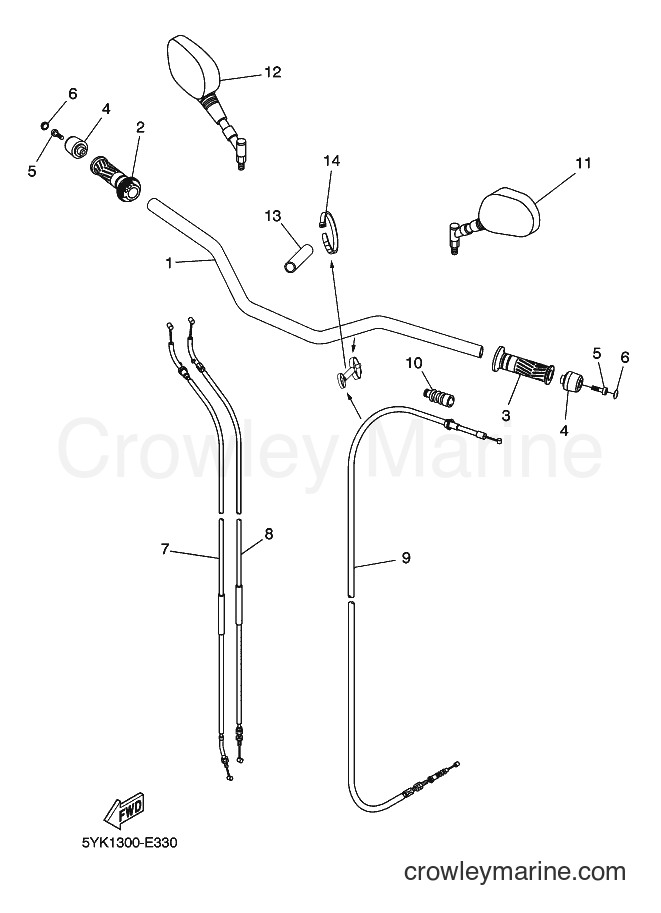 2008 Street Bike MT03 - MT03 (5YK5) [020] - STEERING HANDLE & CABLE