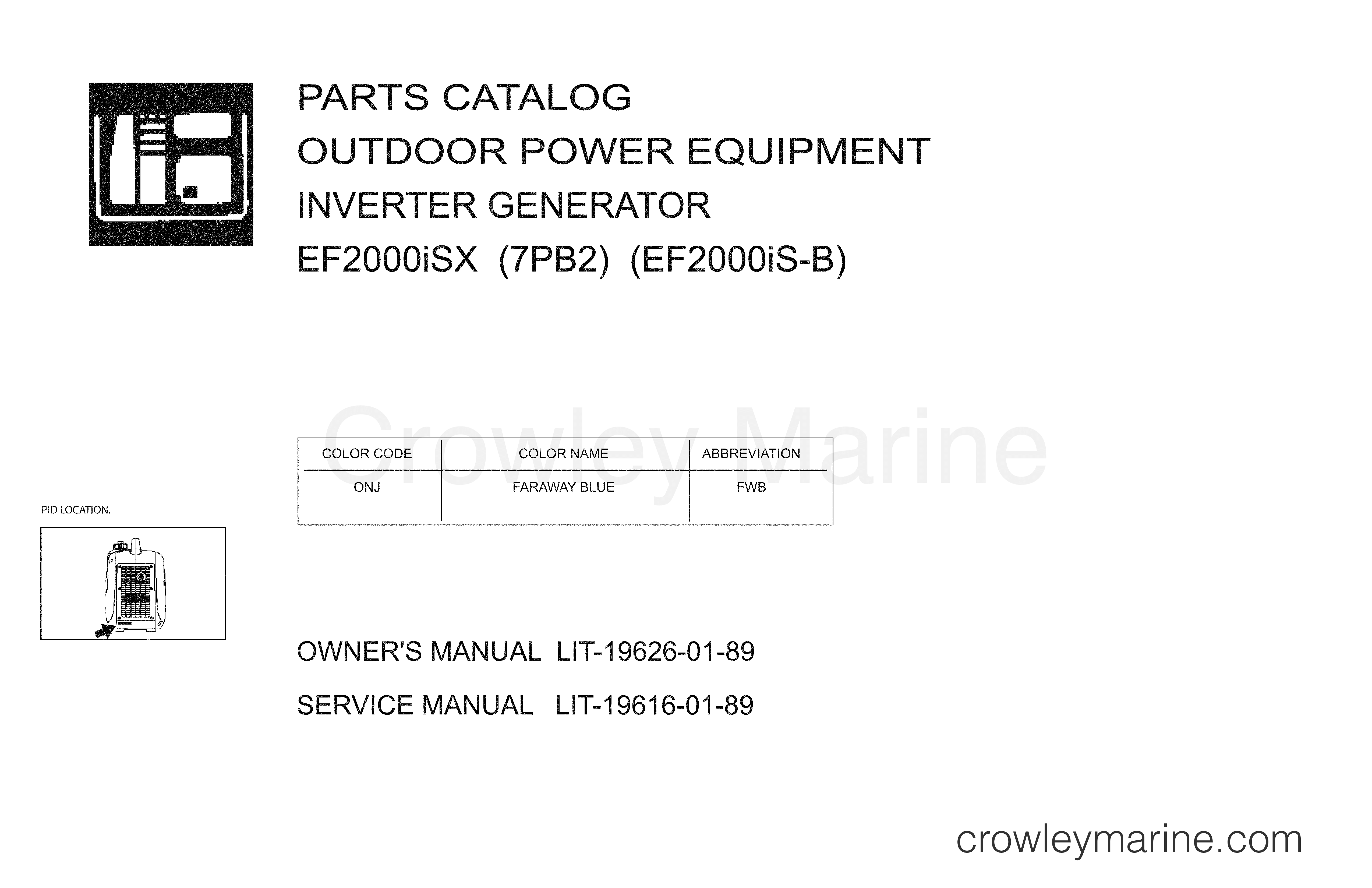 2013 Generator 2000 - EF2000ISCX - 1 TITLE PAGE