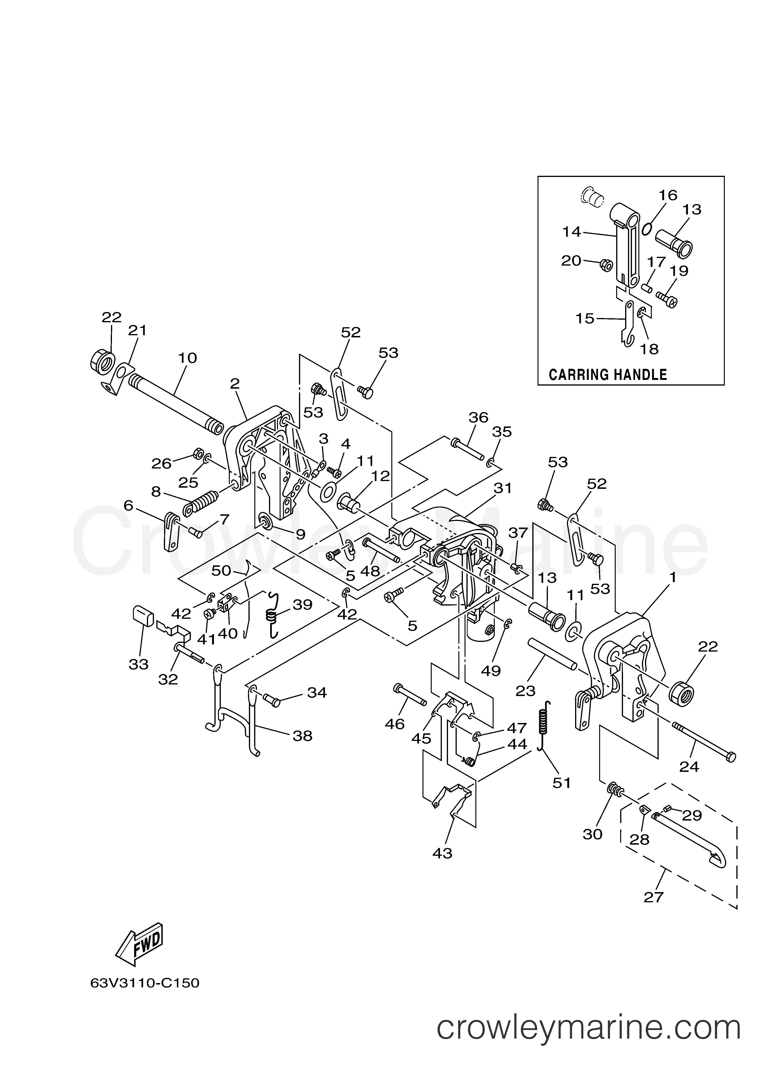 BRACKET 1 - 2009 Outboard 15hp 15MSH | Crowley Marine