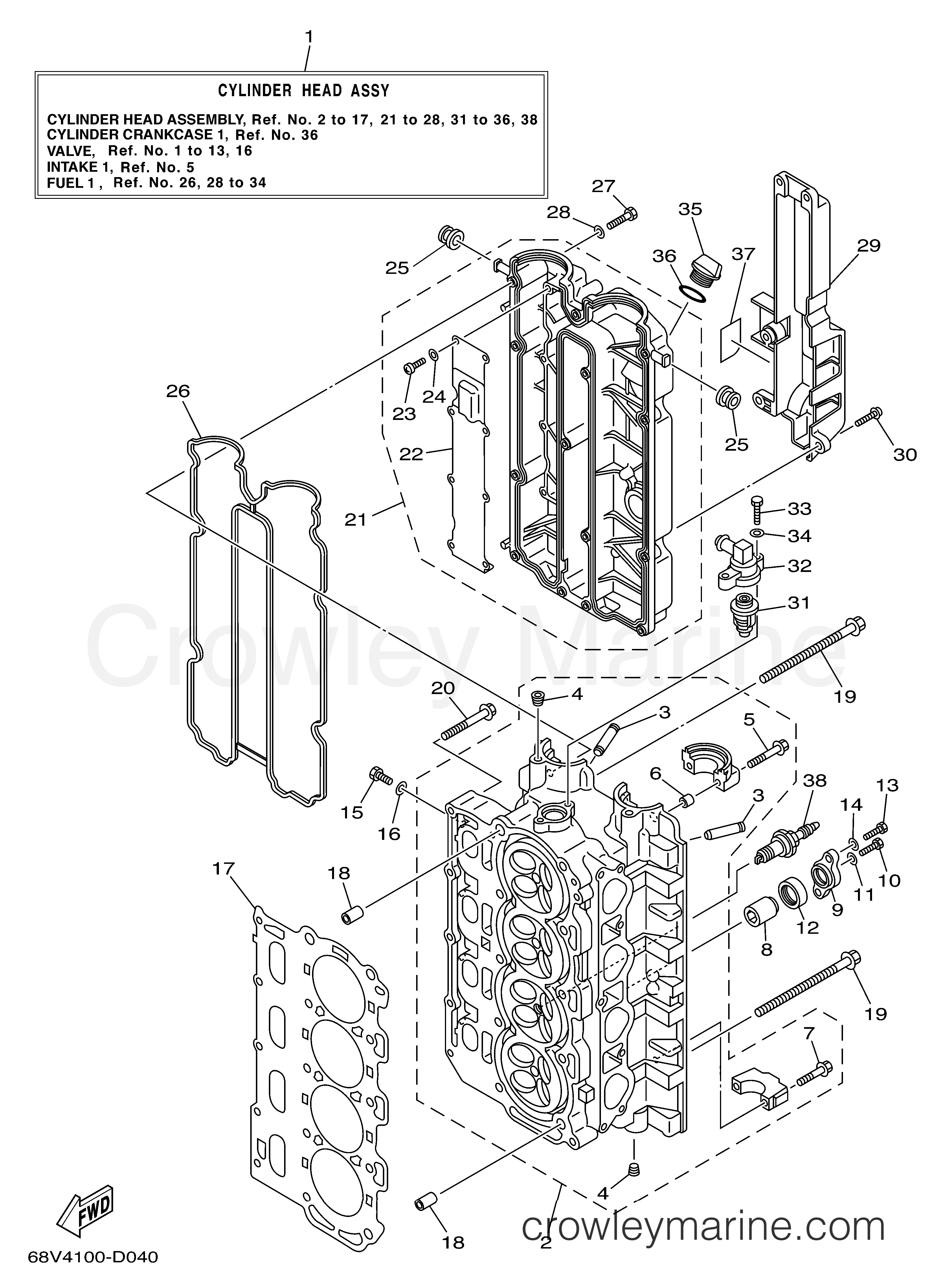Yamaha Motors F115TXRD - CYLINDER HEAD ASSEMBLY